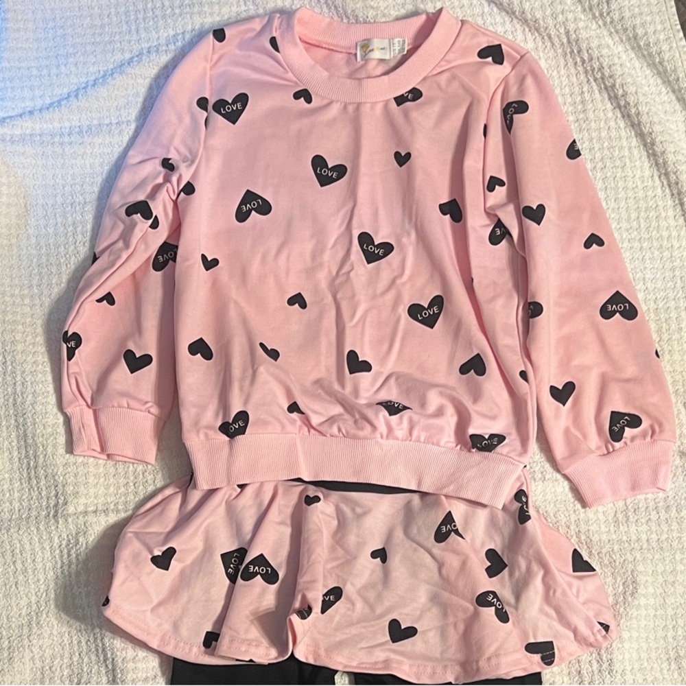 Valentine’s Girls Matching Set - Pink and Black Hearts - Size 7T